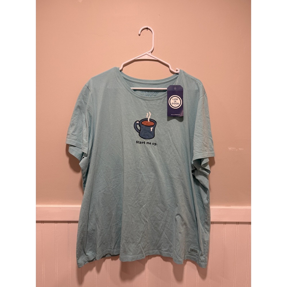 Life is Good Crusher Lite T-Shirt Blue Coffee NWT Women Size XXXL